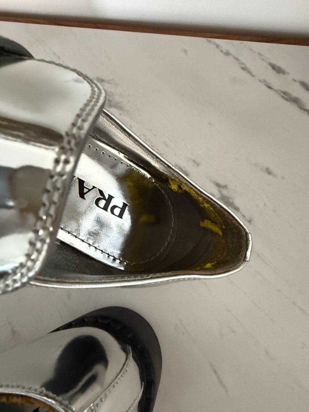 Prada Silver / Argento Triangle Logo Metallic Loafers (Size 36) - Picture 3 of 7